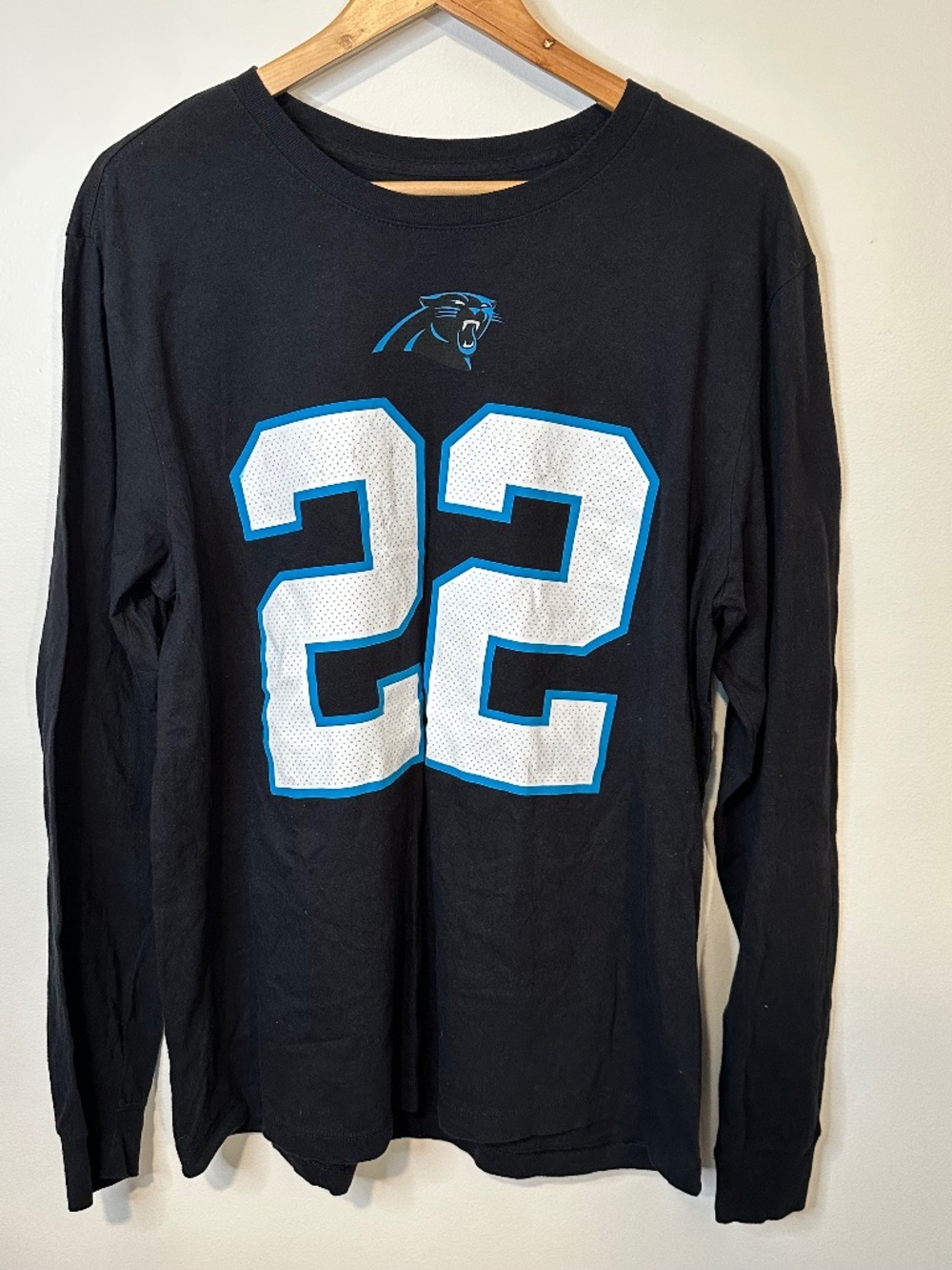 Nike Black Long Sleeve Carolina Panthers T Shirt McCaffrey# 22 Large
